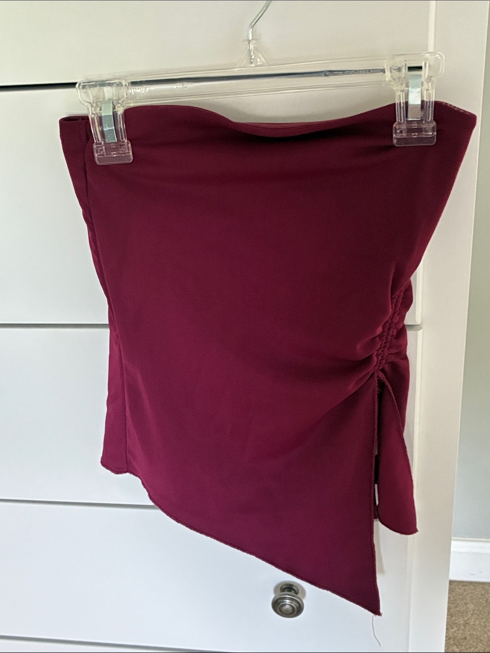 Garage Wine Asymmetric Ruched Crop Top